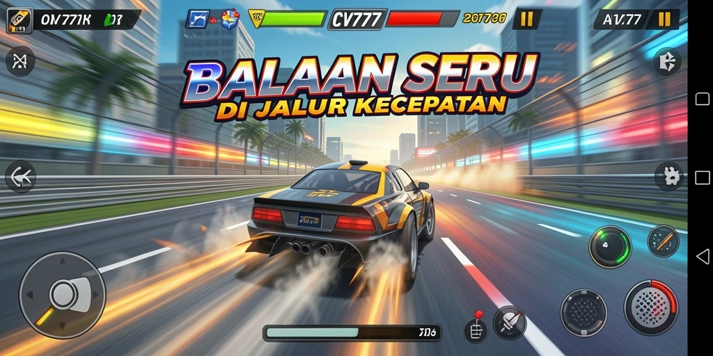 Gameplay seru di CV777 dengan mobil balap cepat.