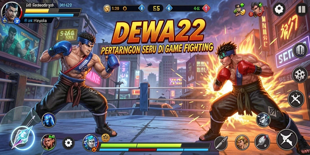 Screenshot gameplay DEWA22 menunjukkan pertarungan intens dan karakter yang penuh aksi.