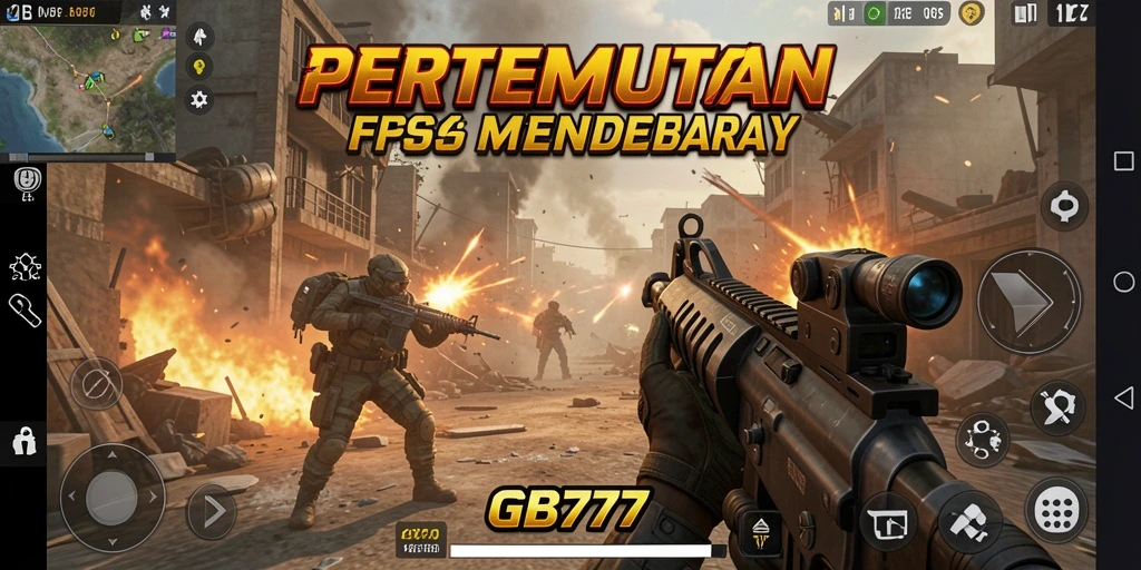 Screenshot gameplay GB777 yang menampilkan aksi pertempuran FPS yang intens.