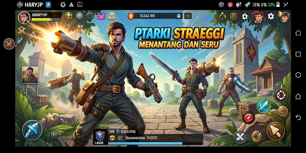 Tangkapan layar gameplay HARAPJP menampilkan strategi dan pertempuran seru.