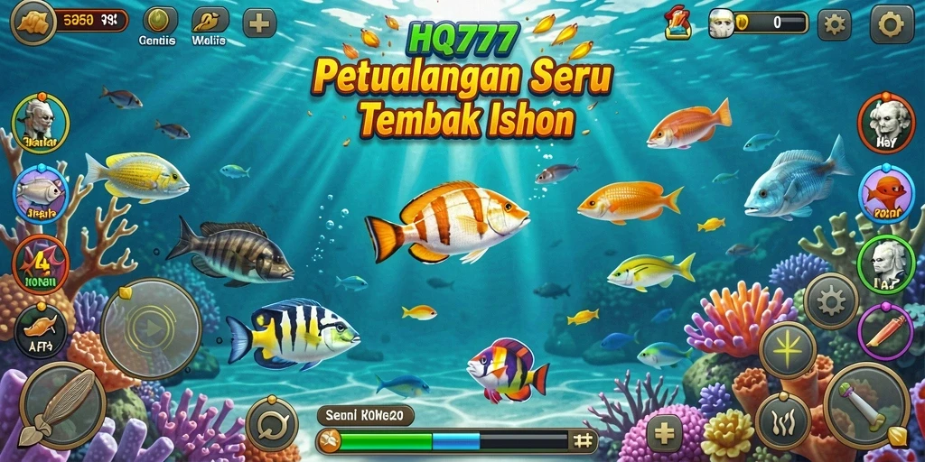 Tampilan gameplay HQ777 saat menangkap ikan besar.