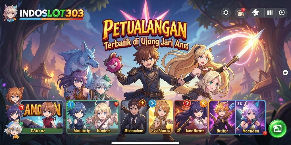 Tampilan gameplay menarik dari INDOSLOT303 yang penuh warna dan karakter anime.