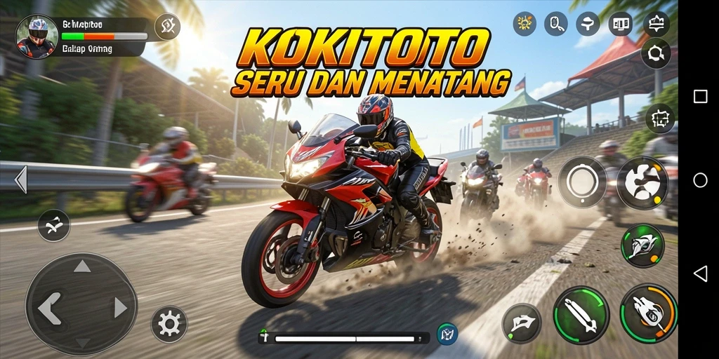 Tampilan gameplay balapan motor yang mendebarkan di KOKITOTO.