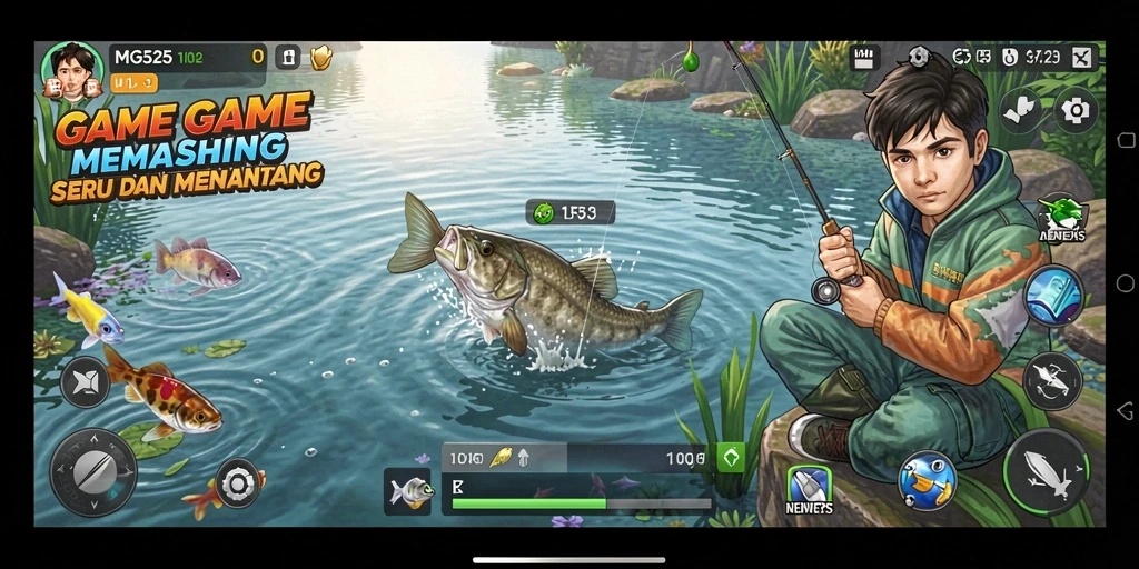 Tampilan gameplay <strong>MG525</strong> yang menampilkan aksi memancing seru.