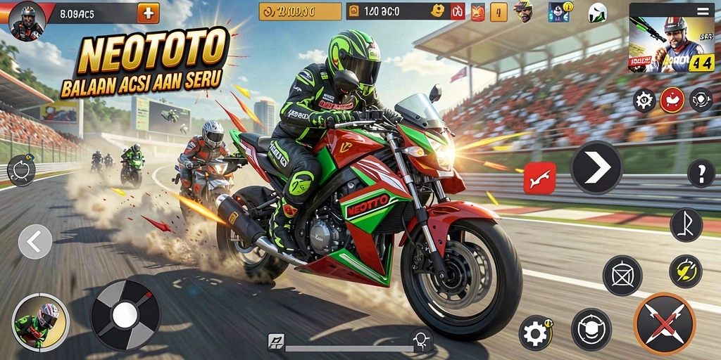Tampilan gameplay balapan motor yang mendebarkan di NEOTOTO.