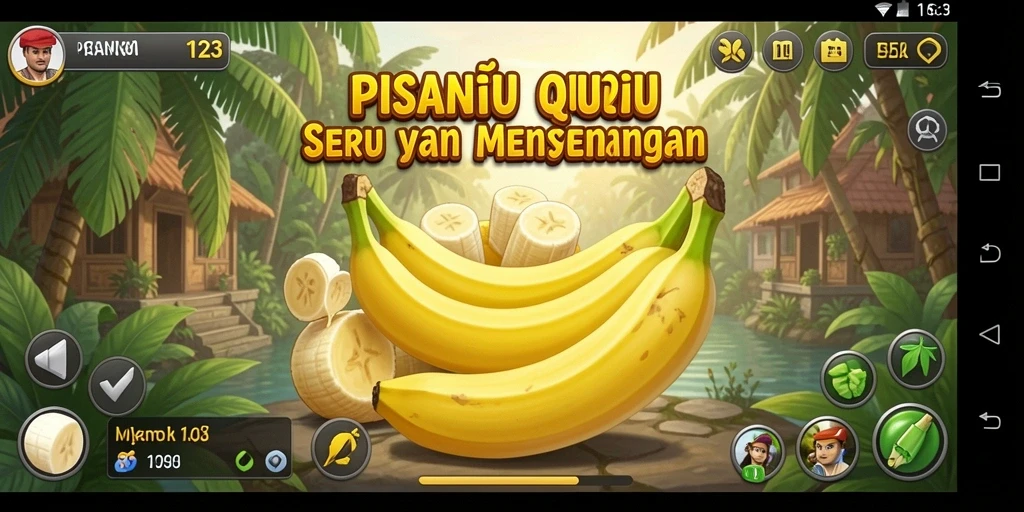 Screenshot dari gameplay QiuQiu PISANG123, menunjukkan suasana seru.