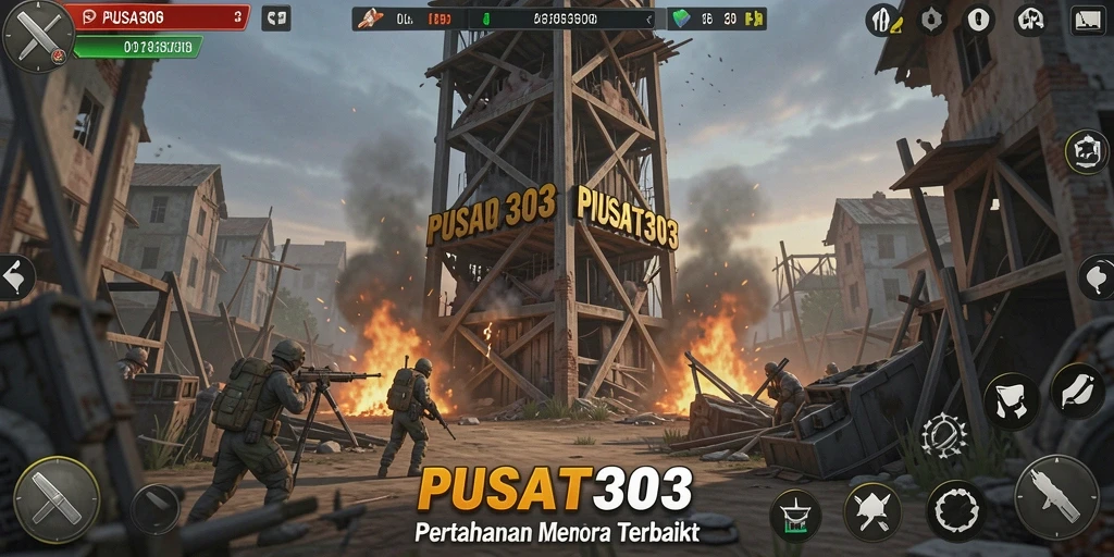 Tampilan gameplay PUSAT303 dengan menara dan musuh yang menarik.