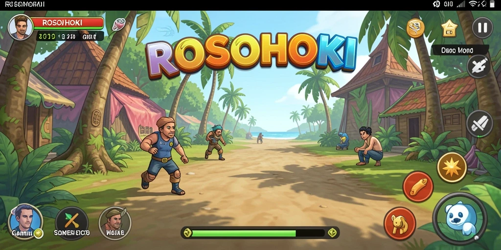 Tangkapan layar utama gameplay ROSOHOKI menampilkan keseruan permainan santai.