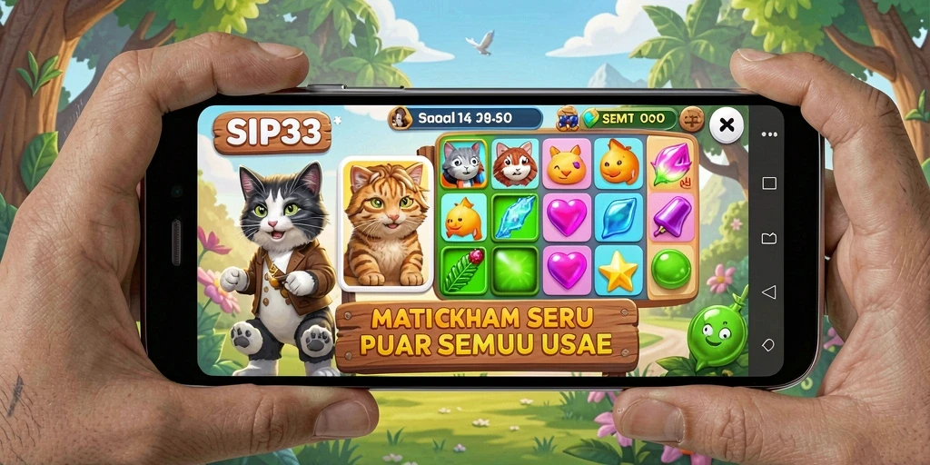 Screenshot gameplay SIP33 menampilkan keseruan mencocokkan objek di Match-3.