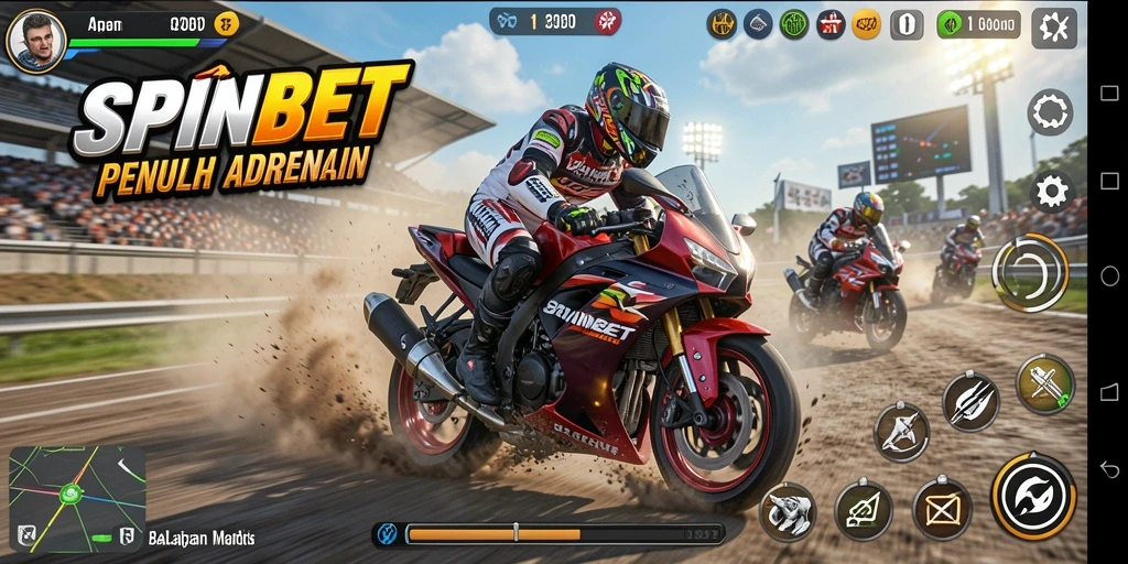 Tampilan gameplay balapan motor di SPINBET yang mendebarkan.